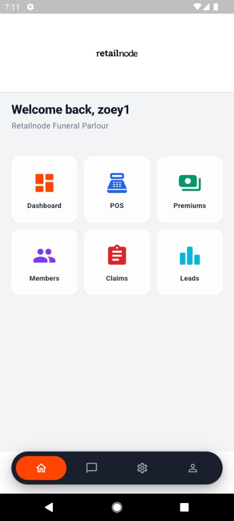 RetailNode mobile home menu